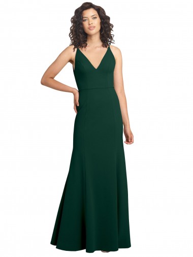 Wholesale Stretch Crepe V-Neck V-Back A-Line Midnight Green Evening Dress UK