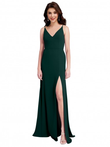 Wholesale Stretch Crepe V-Neck V-Back A-Line Midnight Green Formal Evening Dress UK