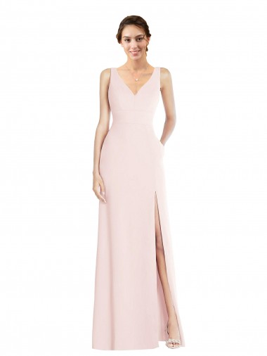 Wholesale Stretch Crepe V-Neck Low Back A-Line Pink Black Tie Evening Dress UK