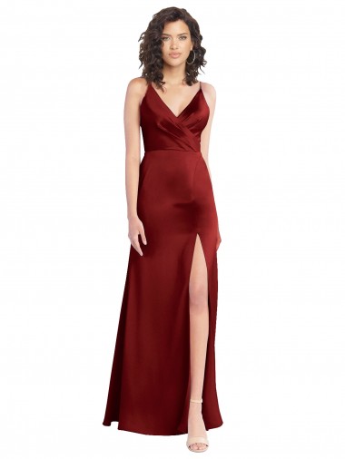 Wholesale Stretch Satin V-Neck V-Back A-Line Burgundy Evening Dress UK