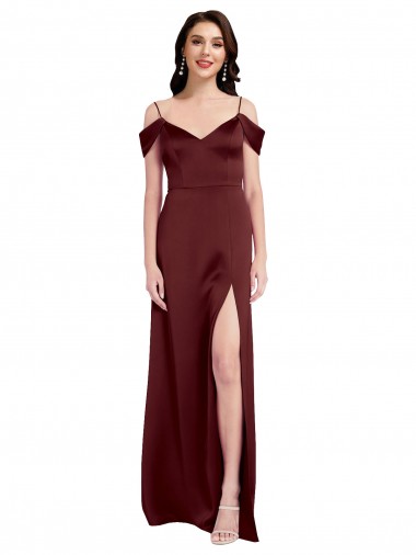 Wholesale Stretch Satin V-Neck A-Line Burgundy Gold Evening Dress UK