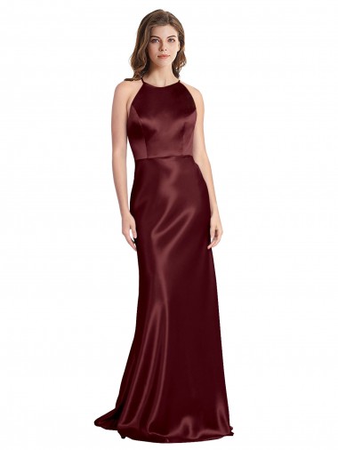 Wholesale Stretch Satin V-Neck A-Line Burgundy Gold Formal Evening Dress UK