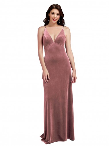 Wholesale Stretch Velvet V-Neck Low Back A-Line Cinnamon Rose Formal Evening Dress UK