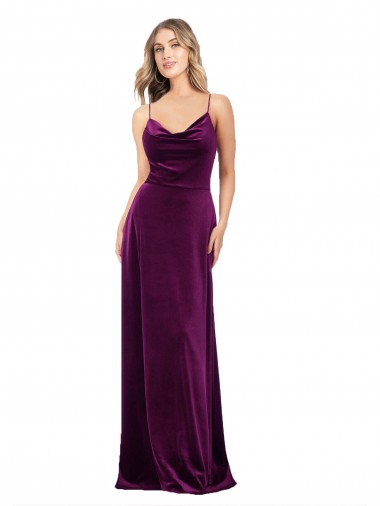 Wholesale Stretch Velvet V-Neck Open Back A-Line Grape Formal Evening Dress UK