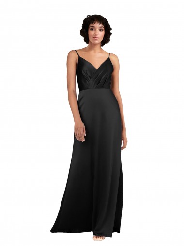 Wholesale Silky Satin V-Neck Column Black Formal Evening Dress UK