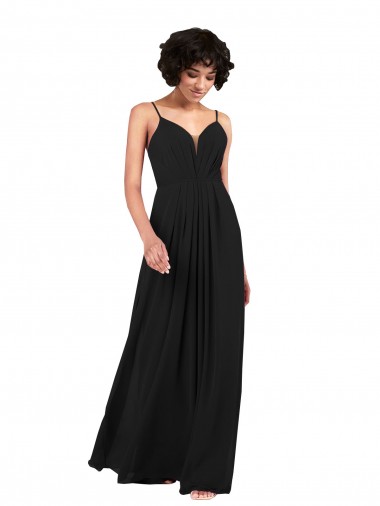 Wholesale Soft Chiffon V-Neck Open Back Column Black Formal Evening Dress UK