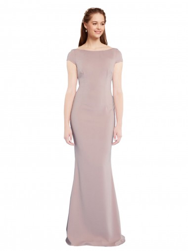 Wholesale Stretch Crepe Boat Neck Tie Back Mermaid Dusty Pink Formal Evening Dress UK