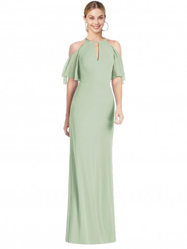 Wholesale Soft Chiffon Halter Neck Mermaid Sage Semi Formal Evening Dress UK