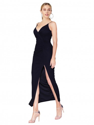 Wholesale Soft Chiffon High Neck Knee Length Mermaid Dark Navy Formal Evening Dress UK