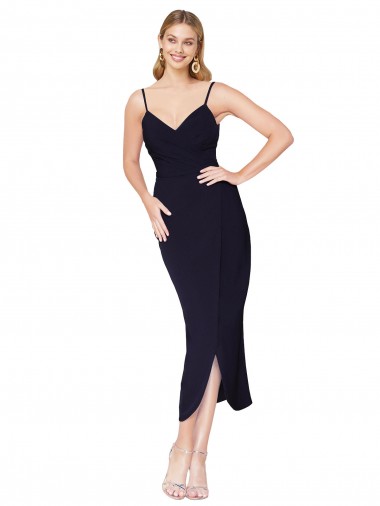 Wholesale Stretch Crepe High Neck V-Back Mermaid Dark Navy Evening Dress UK