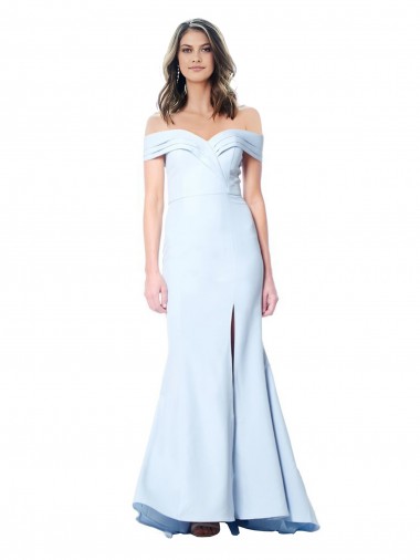 Wholesale Stretch Crepe High Neck Mermaid Light Sky Blue Evening Gowns UK