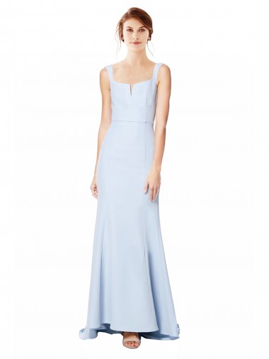 Wholesale Stretch Crepe High Neck Long Mermaid Light Sky Blue Evening Dress UK