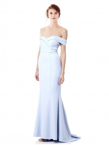 Wholesale Stretch Crepe High Neck Mermaid Light Sky Blue Evening Gown UK