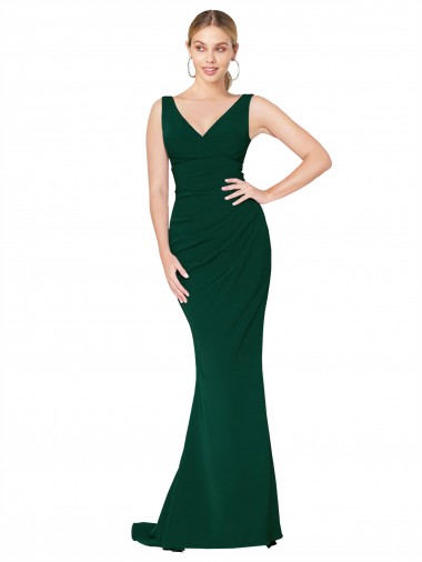 Wholesale Stretch Crepe High Neck Mermaid Midnight Green Formal Evening Dress UK