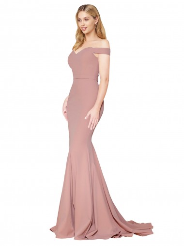 Wholesale Stretch Crepe High Neck Mermaid Dusty Pink Formal Evening Dress UK