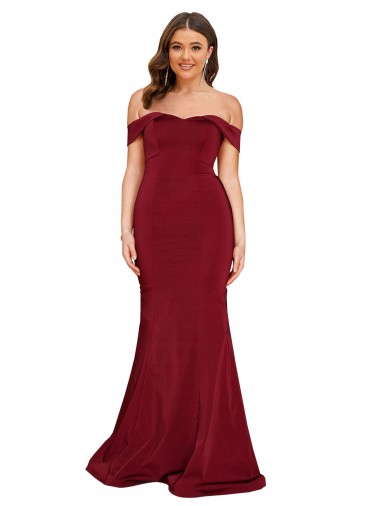 Wholesale Spandex Off the Shoulder Mermaid Burgundy Plus Size Formal Evening Dress UK