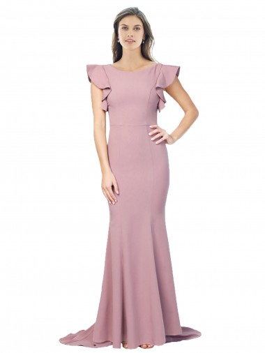 Wholesale Stretch Crepe Round Neck V-Back Mermaid Dusty Pink Formal Evening Dress UK