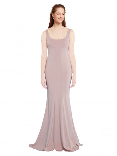 Wholesale Stretch Crepe Scoop Neck Mermaid Dusty Pink Formal Evening Dress UK