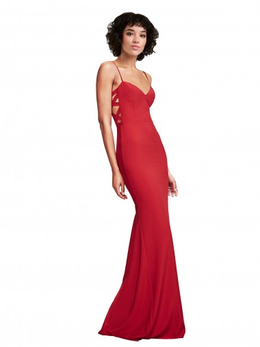 Wholesale Stretch Crepe Spaghetti Straps Mermaid Red Evening Dress UK