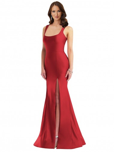 Wholesale Silky Satin Square Neck Mermaid Red Plus Size Formal Evening Dress UK