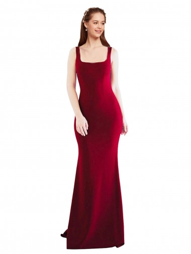 Wholesale Stretch Crepe Square Neck Mermaid Burgundy Formal Evening Dress UK