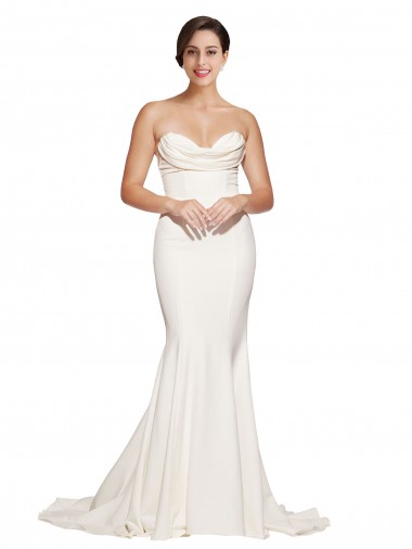 Wholesale Stretch Satin Strapless Low Back Mermaid Ivory Formal Evening Dress UK