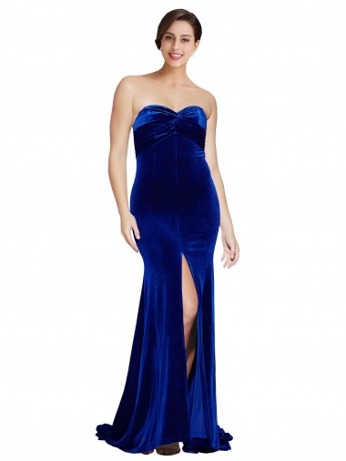 Wholesale Stretch Velvet Strapless Low Back Mermaid Royal Blue Formal Evening Dress UK