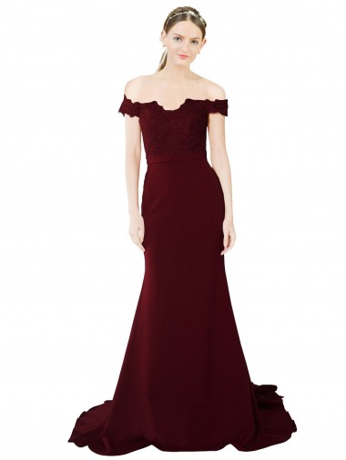 Wholesale Stretch Crepe & Lace Sweetheart V-Back Mermaid Burgundy Gold Formal Evening Dress UK