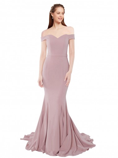 Wholesale Stretch Crepe Sweetheart Mermaid Dusty Pink Evening Dress UK