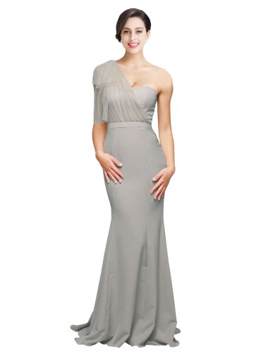 Wholesale Stretch Crepe & Tulle Sweetheart Low Back Mermaid Oyster Silver Formal Evening Dress UK