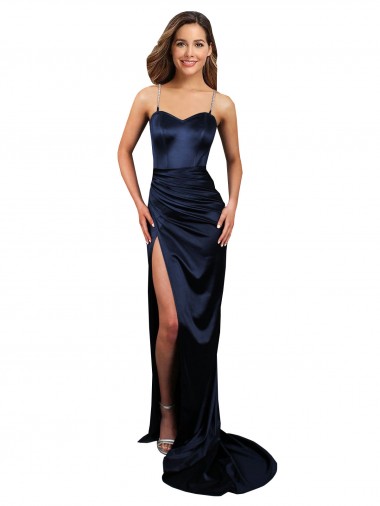 Wholesale Stretch Satin Sweetheart Mermaid Dark Navy Formal Evening Dress UK