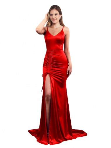 Wholesale Stretch Satin Sweetheart Low Back Mermaid Red Evening Dress UK