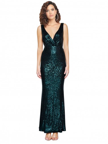 Wholesale Sequin V-Neck Mermaid Dark Green Evening Dress UK