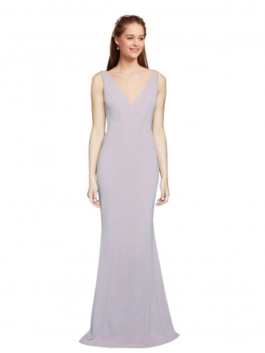 Wholesale Stretch Crepe V-Neck Keyhole Back Mermaid Arctic Lilac Formal Evening Dress UK