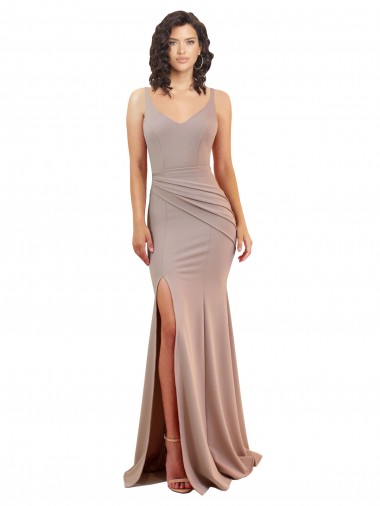 Wholesale Stretch Crepe V-Neck Low Back Mermaid Dusty Pink Black Tie Evening Dress UK