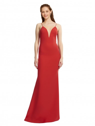 Wholesale Stretch Crepe V-Neck Open Back Mermaid Red Formal Evening Dress UK