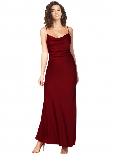 Wholesale Silky Satin Cowl Neck Low Back Sheath Burgundy Black Tie Evening Dress UK