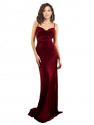 Wholesale Silky Satin Cowl Neck Long Sheath Burgundy Formal Evening Dress UK