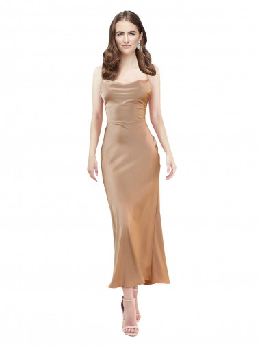 Wholesale Silky Satin Cowl Neck Open Back Sheath Rose Gold Formal Evening Dress UK