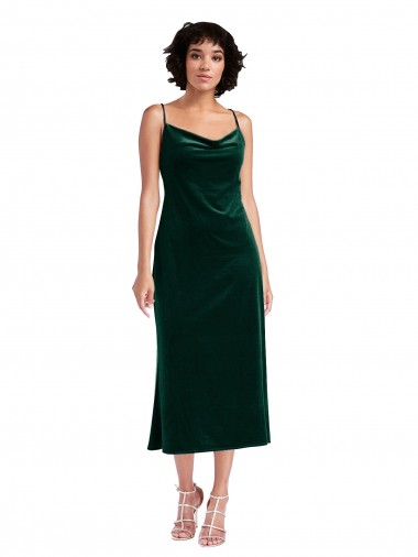 Wholesale Stretch Velvet Cowl Neck Open Back Sheath Dark Green Black Tie Evening Dress UK