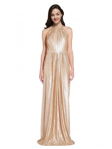 Wholesale Sequin High Neck Sheath Gold Formal Evening Dress UK