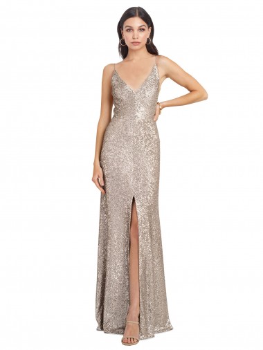 Wholesale Sparkling Sequin High Neck V-Back Sheath Silver Formal Evening Dress UK