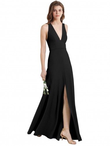 Wholesale Stretch Crepe High Neck Sheath Black Formal Evening Dress UK