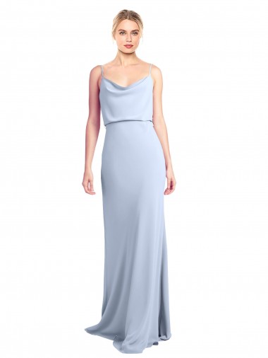 Wholesale Stretch Crepe High Neck V-Back Sheath Light Sky Blue Evening Dress UK