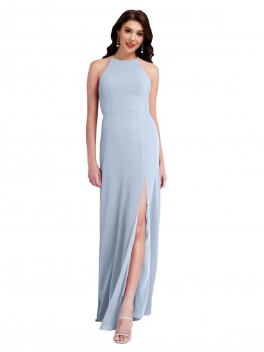 Wholesale Stretch Crepe High Neck Open Back Sheath Light Sky Blue Formal Evening Dress UK