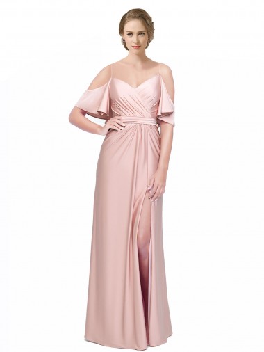 Wholesale Silky Satin Off the Shoulder Low Back Sheath Formal Evening Dress UK