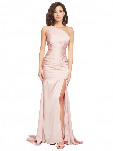 Wholesale Silky Satin One Shoulder Sheath Pink Black Tie Evening Dress UK