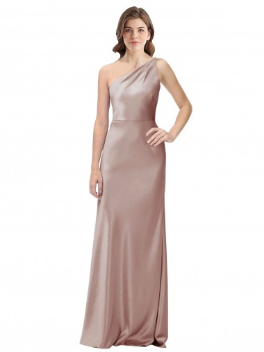 Wholesale Stretch Satin One Shoulder Open Back Sheath Dusty Pink Formal Evening Dress UK