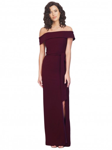 Wholesale Stretch Crepe Square Neck Low Back Sheath Burgundy Gold Formal Evening Dress UK