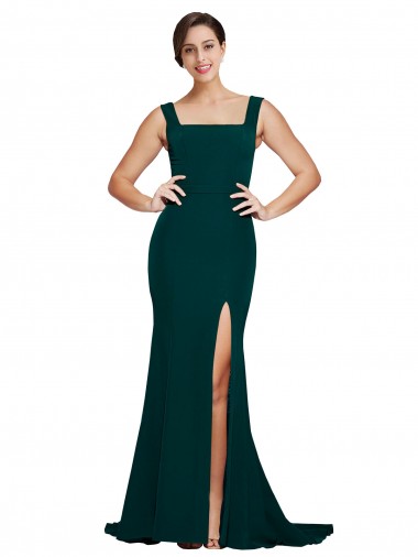 Wholesale Stretch Crepe Square Neck Sheath Midnight Green Semi Formal Evening Dress UK